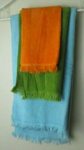 Vintage Towel Set 3pc blue green orange hand towels fringe Cannon 100% cotton - Picture 1 of 5