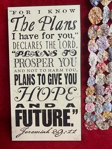 Vtg Religious Wood Sign Print with Scripture from Jeremiah "...Hope and a Future - Picture 1 of 3