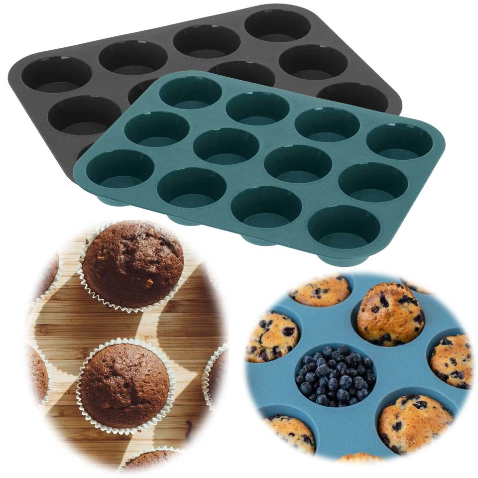 2x Premium Silikon Muffinform Set 12 Stück BPA-Frei Set Backform CupCake Brownie - Bild 1 von 4