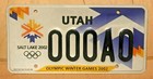 UTAH 2002 OLYMPIC WINTER GAMES SAMPLE LICENSE PLATE " 000A0 " UT OLYMPIC RINGS 