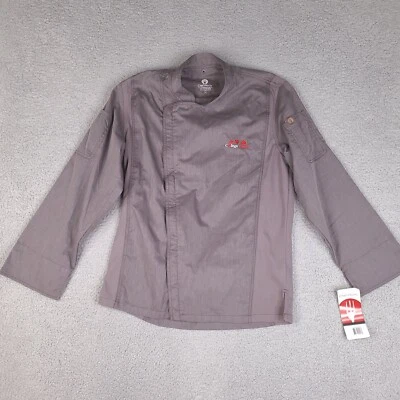 Chef Works Shirt Mens Medium Gray College Chefs Embroidered Uniform Cook Kitchen - Image 1 of 4