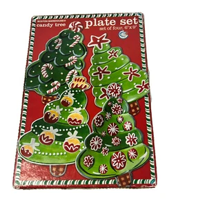 Christmas Candy Tree Plates Set of 4 Ceramic 2005 Boston Warehouse Approx 6 x 9 - Picture 1 of 11