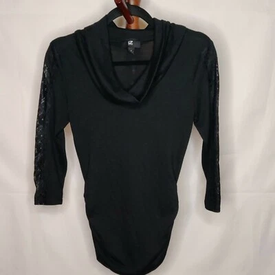 iZ Byer Mujer Talla S Capucha Cuello Top Color Negro Mangas 3/4 Con Encaje Foto 1 de 4