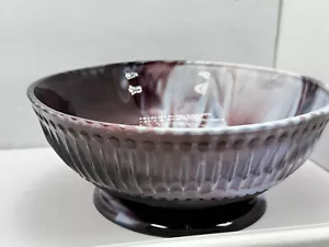 Schale lila weiß Schlacke antik geriffelter Rand Glas 1900er USA 8" Sockel Wirbel - Bild 1 von 15