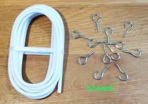 STRONG CURTAIN WIRE 10ft WHITE WINDOW NET CORD CABLE WITH HOOKS AND EYES - Picture 1 of 2
