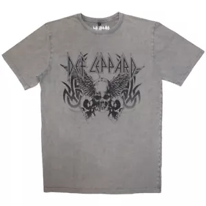 T-Shirt Ufficiale Def Leppard Tribal Skull Grigio Premium Stonewash Tee NUOVA - Foto 1 di 3