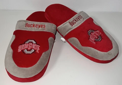 *NEW Comfy Feet Ohio State University Red & Gray Plush Slide Slippers Size Large Cover
