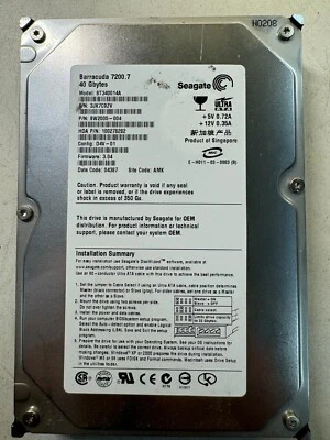 SEAGATE ST340014A 9W2005-004 40GB Firmware 3.04 Date Code 04387 ATA 100MBps 3.5" - Image 1 of 4