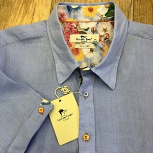 Claudio Lugli Pure linen Sky Blue Short Sleeve Shirt 4XL - Picture 1 of 1