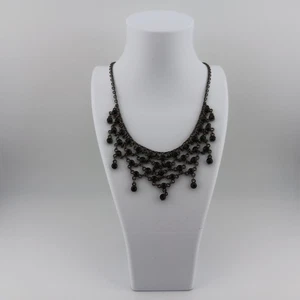 Victorian Style Black Beaded Bib Necklace - Costume Jewelry - Gothic / Halloween - Picture 1 of 2