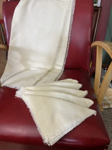 Chicago Weaving Corp Tablecloth 66x50" + 6 Napkins Ivory Cream Fringe MCM Retro - Picture 1 of 9