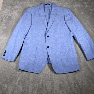 Nordstrom Blazer Mens 44R Light Blue Linen Trim Fit Two Button Patch Summer - Image 1 of 4