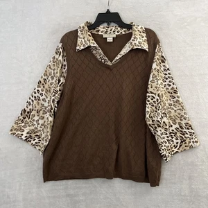 Suéter Top Mujer Allison Daley Marrón Estampado Animal Plus 3X Mezcla Algodón Pullover - Imagen 1 de 8