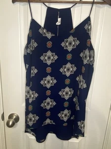 Express Tunika Bluse Neckholder ärmellos geometrisches Muster marine Damen Large - Bild 1 von 3