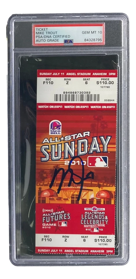 Mike Trout Los Angeles Angels Signed 2010 Futures Game Ticket PSA/DNA Gem MT 10 - Image 1 of 2