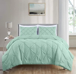 Chezmoi Collection Berlin Seafoam Green Pinch Pleat Full Comforter Set, 3-Pie... - Picture 1 of 9