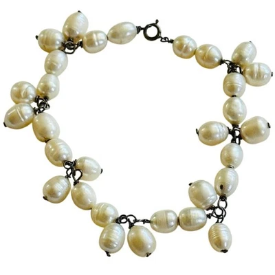 VTG charm Bracelet FreshWater Baroque Pearl Beaded dangle Sterling silver 925 - Imagem 1 de 4