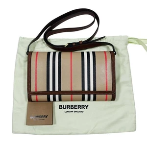Burberry Hannah Wallet Crossbody Bag Icon Stripe Brown NWT - Picture 1 of 10