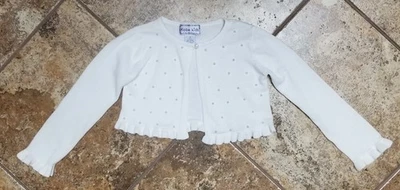 White Pearl Embellished Ruffle Sweater Knit Cardigan Bolero Shrug Girl's 5/6 EUC - Image 1 of 3