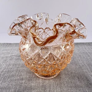 Vintage Fenton rosa Glas Rautenmuster geraffter Rand 4-1/4" Rose sehr schön! - Bild 1 von 9