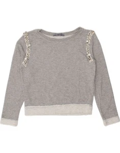 GUESS Womens Loose Fit Crop Sweatshirt Jumper UK 6 XS Grey Cotton AE10 - Picture 1 of 3