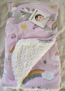BLANKETS & AND BEYOND BABY GIRL FLUFFY PLUSH FLEECE Unicorn and Rainbow - Picture 1 of 5