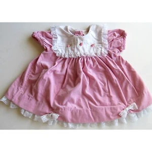 Vintage Nannette Pink Velvet Dress With White Lace Ruffles Size 18 Months - Picture 1 of 8