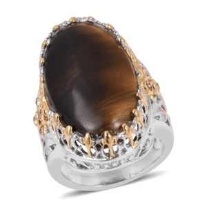South African Tigers Eye Ring Women's Champagne Color Austrian Crystal Size 7 - Picture 1 of 6