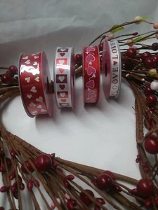 Valentine's Day heart love red pink white ribbon & wreath lot - Picture 1 of 9