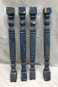 Set 4 Antique Turned 20" Wood Spindles Shabby Colbalt Blue Chic VTG Old 928-23B - Picture 1 of 13