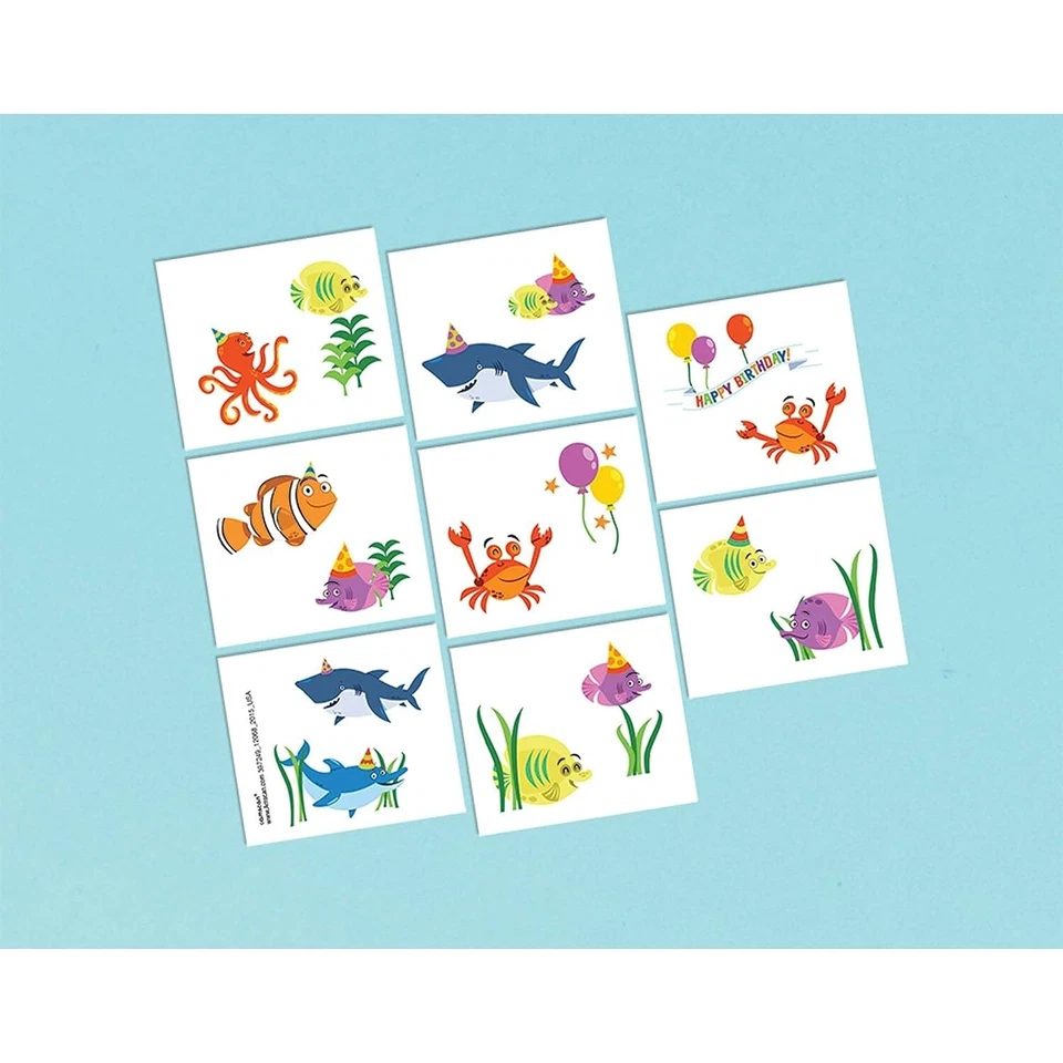Ocean Buddies Vida Marina Animales Luau Fiesta de Cumpleaños Favor Tatuajes Temporales Foto 1 de 1