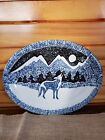 Folk Craft Oval Wolf Serving Tray By Tien shan Blue sponge 
