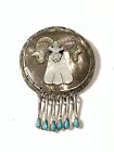 Vintage Zuni Effie Qualo Sterling Silver Mother Of Pearl Rams Head Pin Pendant