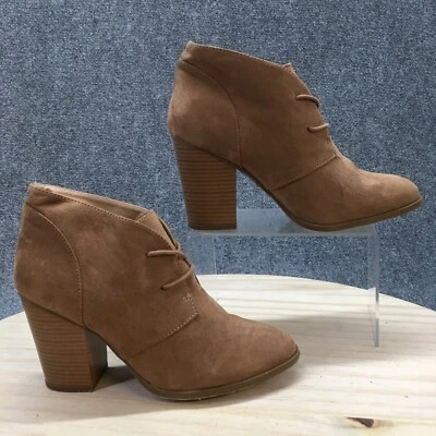 Forever 21 Boots Womens 9 Luneta Ankle Booties Heels Lace Up Beige Fabric Round - Image 1 of 4