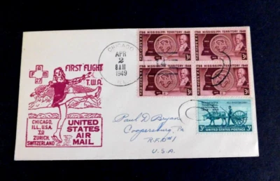 US First Flight F27-73  Chicago to Zurich, 1949, TWA, 4986 covers flow, backstmp - Image 1 of 3