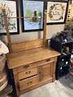Antique Oak Dry Sink With Towl Bar