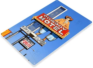 Cowboy Motel Hotel Las Vegas Sin City Gambling Retro Decor Metal Tin Sign - Picture 1 of 4