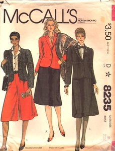 McCall's 8235 ~ Chaqueta-Falda-Culottes-Forrada-Chaqueta Semi-Ajustada ~ Talla 8 - Imagen 1 de 4