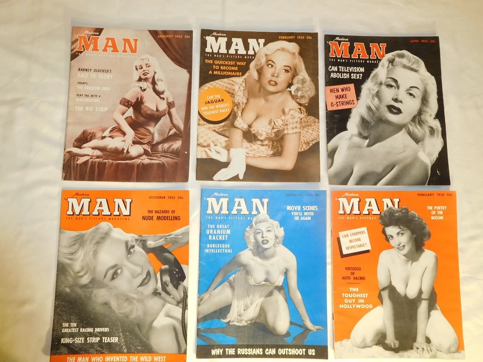 6 Vintage Jan,Feb,June,Nov,Dec'55- Feb'56 Modern Man Magazine Lot Foto 1 de 4