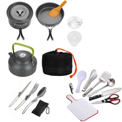 Camping Kochgeschirr Outdoor-Töpfe Bratpfanne Kettle Picknick Geschirr Set - Bild 1 von 4