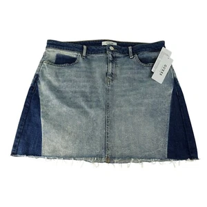 Guess Distressed Denim Mini Skirt Colorblock Wash Front Pockets Size XL Bodycon - Bild 1 von 9