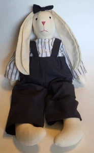 Vintage Handmade Folk Art 18" Bunny Rabbit Plush Rag Doll Farmhouse Decor Easter - Picture 1 of 8