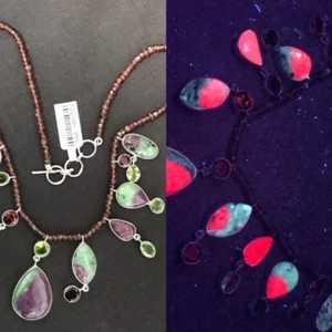 STUNNING RUBY in ZOISITE NECKLACE in SS w/ EPIDOTE/GARNET,LONG WAVE FLUORESCENT - Picture 1 of 12