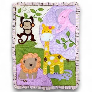 Gruesa/Acogedora BananaFiSH Retazos Safari Animales Cuna Manta Borde con Volantes 34"x43" - Imagen 1 de 14