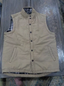 UNION OF SEATTLE Vest Tan Quilted Lined PLAID Canvas DOME Front Size Medium - Picture 1 of 6