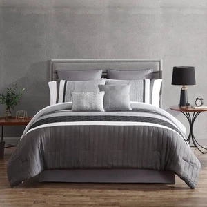 12pc Queen Rossi Embroidered Colorblock Comforter & Sheets Bedding Set - Gray - Picture 1 of 8