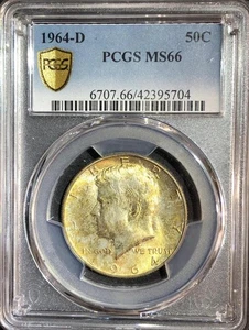 1964-D KENNEDY 50 CENT HALF DOLLAR UNC COIN GOLD SHIELD PCGS MS66 - Picture 1 of 3