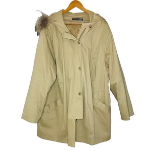 Company Ellen Tracy Women's Coat Tan Hooded Parka Anorak XL Trim Warm - Picture 1 of 12