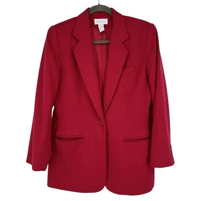 Jaqueta Blazer Feminina de Lã Cashmere Lands' End Antiga Tamanho 8 Pequena Forrada Vermelha Excelente Estado Usado - Imagem 1 de 4