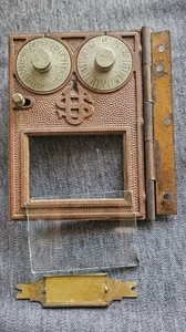 ANTIQUE US POST OFFICE BOX DOOR DUAL DIAL HINGE with GLASS & NUMBER HOLDER - Picture 1 of 7